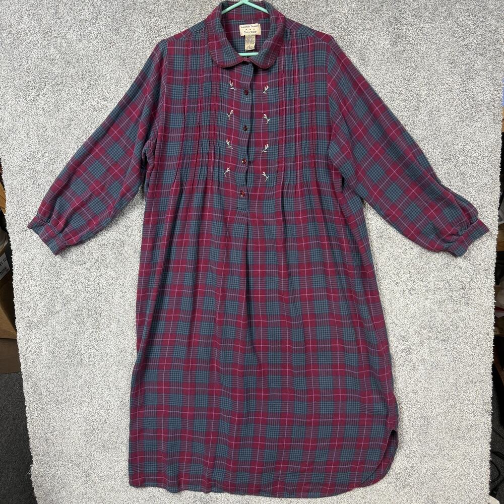 Vintage 80s 90s Amanda Stewart Sleepshirt Womens L Plaid Flannel Cottagecore